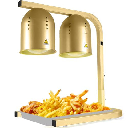 Heat Lamp for Food, with Two 250W Bulbs for Fast and Even Heating, Food Heat Lamp with Adjustable Height Stand, Commercial Food Warmer Lamp for Home, Fast Food Restaurant, Buffet, Bakery, Gold - color: Gold