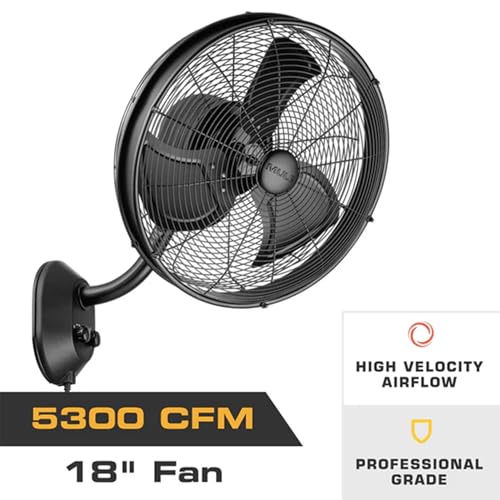 MULE Outdoor KWIK Install Wall Mount Oscillating Wet Rated Fan, Strong Airflow, 3 Speeds, 300 Degree Oscillation, 8 Foot Corded Electric, Matte Black