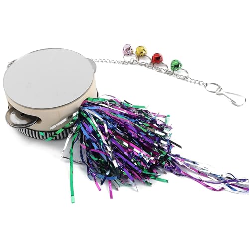 Cyrank Chicken Mirror Toys, Pet Chicken Mirror Drum Toys Chicks Hens Hanging Double Side Playing Toy Hanging Swing Mirror Toys with Bell