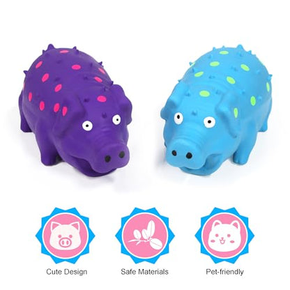 Squeaky Pig Dog Toys, Interactive Durable Latex Rubber that Oink Pig Chew Toy for Medium Large Dogs 2 Pack (Blue+ Purple)