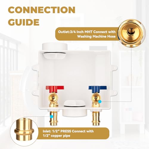 Press Washing Machine Outlet Box with Center Drain, 1/2 Inch Press x 3/4 Inch MHT with Copper Press Connections, Washer Faucet Recessed Box, Press Tool Required for Washer Box - color: PRESS/Regular