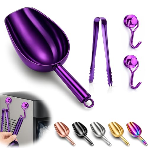 Stainless Steel Ice Scoop for Freezer with Magnetic Hook & Ice Tongs - Ice Scoop for GE Profile Opal 2.0 Nugget Ice Maker, for Kitchen Bar Party Accessories (6OZ- Purple) - color: Purplr, size: 6oz