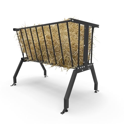 Hay Feeder Goat，55 Gallon Livestock Feeders, Pasture Feeder for Feeding Goats, Sheep and Ponies, for Farms, Sheep Sheds，Stable，Floor Model Hay Feeder for Goats，Black