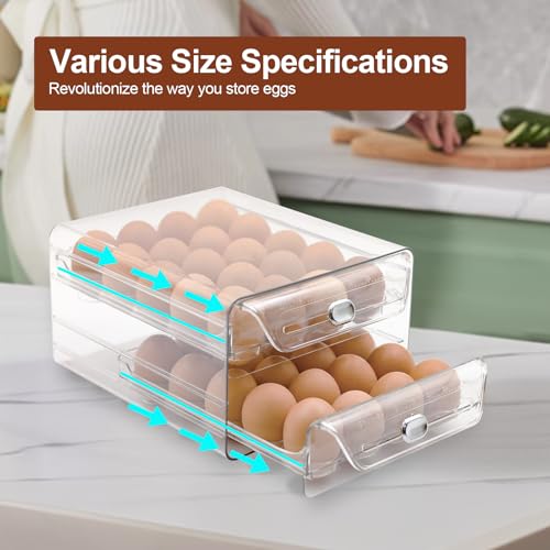 Egg Holder for Refrigerator,40 Eggs Clear Drawer Organizer,2 Layer Stackable Egg Holder Egg Trays,Egg Storage Container with Time Scale for Fridge Countertop Cabinet - size: 40 eggs
