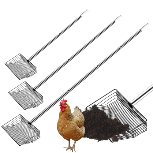 Foandbevi Large Metal Chicken Poop Scooper, 4-in-1 Detachable Tool 20 to 63 inches, Metal Handle, Stainless Steel Chicken Coop Cleaning Tool, Heavy-Duty Poop Shovel for Chicken Coop Accessories - size: Large 10'' Wide