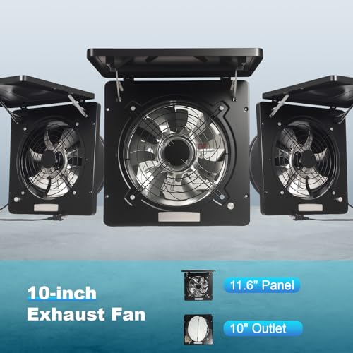 10 Inch Exhaust Fan with Switch, 1236 CFM Powerful Through Wall Exhaust Fan with Damper, Potable Window Exhaust Fans, Small Fume Extractor Ventilation Fan for Attic, Shop, Smoking Room, Ceiling