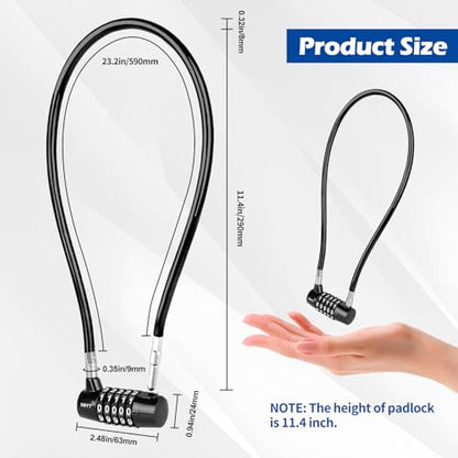 Cable Locks with Combination,Steel Cable Rope Wire 5-Digit Combination Lock with Resettable Code for Bikes, Lockers, File Cabinets, Wardrobes, Small Fences,gate Lock, Pool Padlock. - size: Span11in,Cable length 23*0.3 in