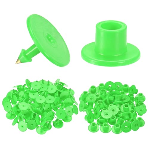 M METERXITY 100-Pack Cattle Ear Tags, Plastic Round Blank Livestock Ear Tags for Cows/Sheep/Cattle/Pig, Farm Animal Identification Markers [Green] - color: Green
