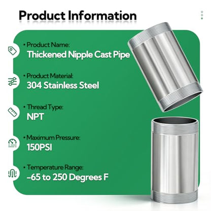 TAISHER 2PCS Stainless Steel Pipe Fittings, 1-1/2" NPT Male x 1-1/2" NPT Male Threaded, 6" Length Nipple Cast Pipe - size: 1-1/2" MNPT 2pcs