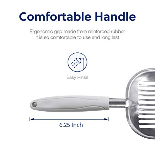 WePet Cat Litter Scoop, Aluminum Alloy Sifter, Kitty Metal Scooper, Deep Shovel, Long Handle, Poop Sifting, Kitten Pooper Lifter, Durable, Heavy Duty, for Litter Box - color: FLAT Aluminum \ #05 Grey Handle, size: Large