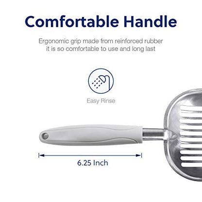 WePet Cat Litter Scoop, Aluminum Alloy Sifter, Kitty Metal Scooper, Deep Shovel, Long Handle, Poop Sifting, Kitten Pooper Lifter, Durable, Heavy Duty, for Litter Box - color: FLAT Aluminum \ #05 Grey Handle, size: Large