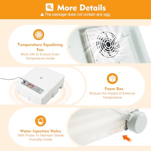 64 PCS Eggs Incubator, 3-in-1 Automatic Egg Incubator for Hatching Eggs with Digital Control, White Automatic Egg Turner with 360° Auto Turning & Uniform Heating for Home & Farm Use - size: 64 PCS