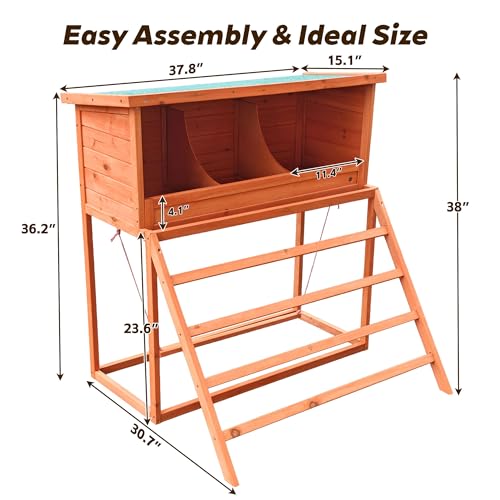 3-in-1 Chicken Nesting Boxes, Wooden Laying Egg Nest Box with Perch, Swing and Climbing Ladder, 3 Compartments Poultry Nesting Box for Chickens, Hens, Ducks and Coop Use