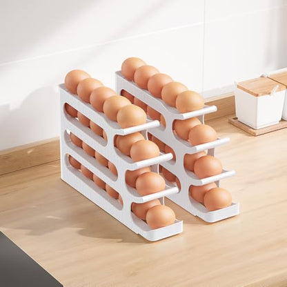 Sotfamily Egg Holder for Fridge, 4 Tiers, Egg Roller for Eggs 24 Count | Auto Rolling Egg Storage Organizer for Refrigerator, Slim Space Saving Container, Dispenser - size: 4 Tiers
