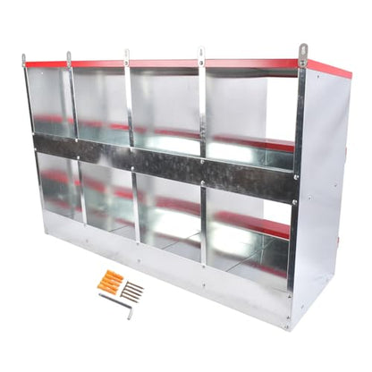 Chicken Nesting Boxes - 8-Compartment Metal Wall-Mounted Poultry Nest Box for Chickens, Hens, and Ducks - Easy Egg Collection - Large Vented Holes - Chicken Coop Equipment
