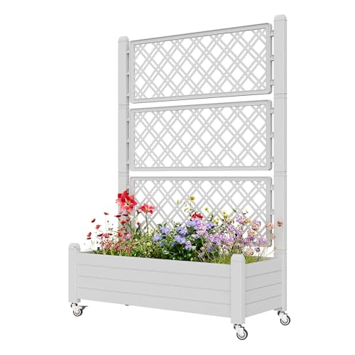 Elevated Raised Garden Bed with Wheels,Medium Ashen-61.2" h | Resin Planter Box with Drainage Holes, Water Monitor, Wheels for Garden Patio Backyard - color: Medium Ashen, size: 61.2"h
