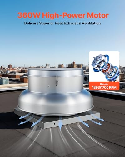 VEVOR Roof Exhaust Fan, 3000CFM & 3900CFM Adjustable Speed Control Attic Vent Fan with High-Power Motor, 24.8inch Fan Base Heavy-Duty Aluminum Alloy, Compact for Garage,Kitchen,Bathroom,Silver - size: 3000CFM & 3900CFM
