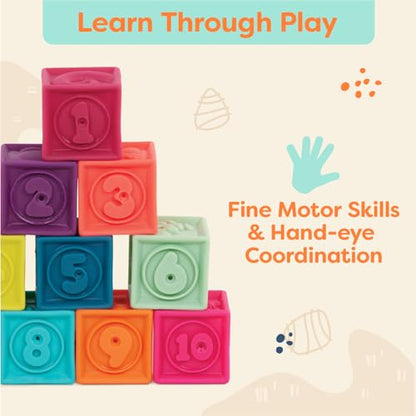 B. toys – Baby Blocks – Stacking & Building Toys for Babies – 10 Soft Blocks with Numbers, Shapes, Animals – Educational & Developmental – 6+ Months – One Two Squeeze - style: Baby Blocks (10 Pcs)