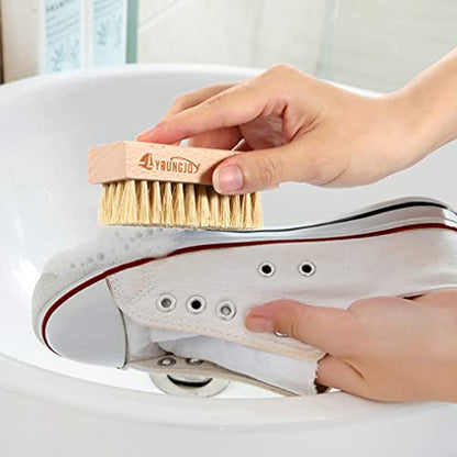 YoungJoy 3 Pieces Dual Sided Sneaker Shoe Cleaner Brush Set Shoes Clean Brush Kit Both Boar and Plastic Bristles with Microfiber Cloth (D) - style: D