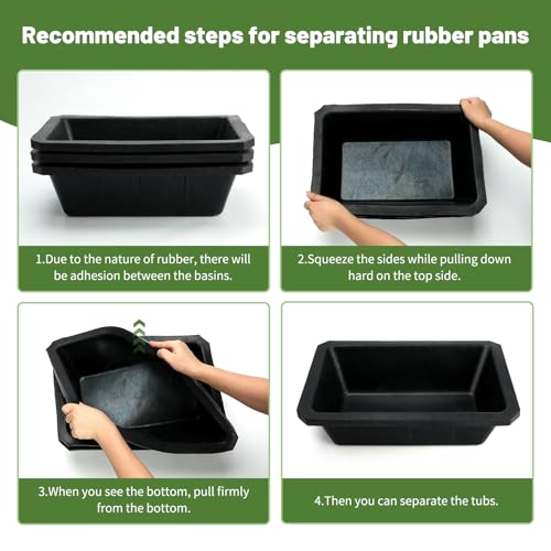 3Pcs Large Rubber Feeder Pan, 10 Quart/2.5 Gallon Horse Feed Bucket Water Bowl, Heavy Duty Water Troughs for Livestock Chicken Dust Bath Tub for Pig Goats Horses Farm Animal Feeding