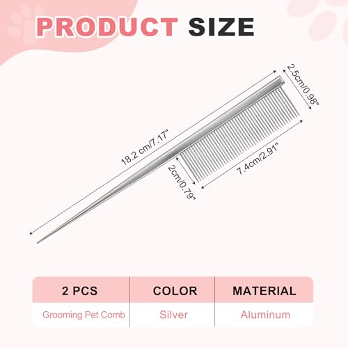 Grooming Pet Comb, 7.2Inch Dog Rat Tail Comb with Rounded Ends Cat Hair Trimmer Combs Knots Mats Loose Hair Removal (Silver), Intended for Small Dog Cat - color: Silver