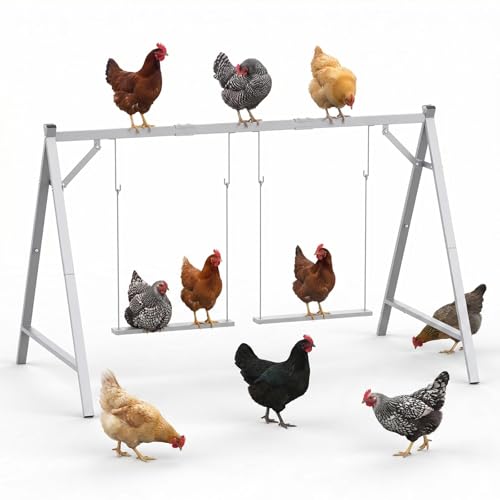 Chicken Perch Swing, Chicken Coop Roosting Bar, Metal Pet Swing Set for 6–8 Chicken, Poultry, Grey