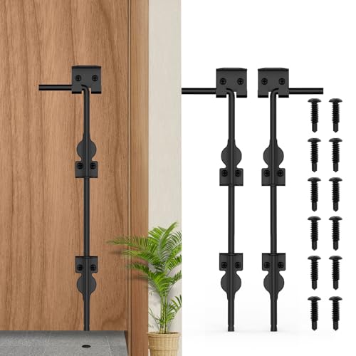 18" Cane Bolt Heavy-Duty Drop Rod for Gate, Heavy Duty Gate Latch for Wooden Fence Metal Gates, Vinyl Fence Gate Land Latch, Floor Latch for Fixing Door to The Ground, Black Coating, 2 Pack - size: 18 Inch-2Pack