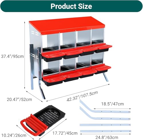 Chicken Nesting Boxes,8 Compartment Nesting Boxes for Laying Eggs with Legs,Wall Mount Poultry Roll Away Chicken Laying Boxes,Easy Egg Collection,Cleanable Pull Out Hen Roosting Boxes