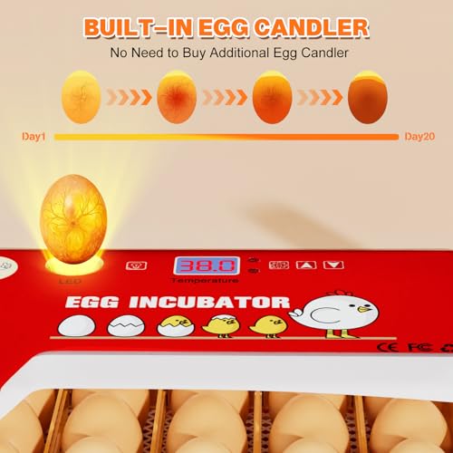 Incubators for Hatching Eggs 15-35 Eggs Incubator with Automatic Egg Turning and ℉Temperature Display LED Candler Poultry Incubator for Hatching Chicken Duck and Quail Incubator (Red)