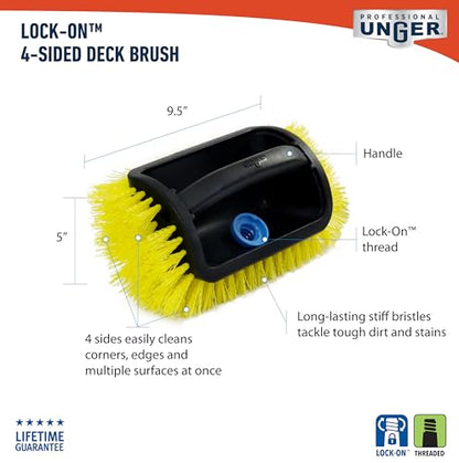 Unger Professional Lock-On 4-Sided Outdoor Scrub Brush, Compatible with Threaded Poles, Stiff Bristle Scrubbing, Cleaning Supplies for Decks, Stairs, Garage Floors, and Driveways - size: (Pack of 1)
