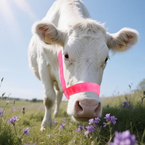 Cow Halter Cattle Halters Calf Halter with Leading Rope，Adjustable Nylon Livestock Cattle Halter，for Miniature Horse Donkey Goat Foal (Pink, Large) - color: Pink, size: Large