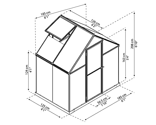 Canopia 6x4 Greenhouse Kit, Hobby Walk-In Twin-Wall UV Polycarbonate Heavy Duty Aluminum Frame, Lockable Door, Adjustable Roof Vent, Rain Gutters, Galvanized Steel Base, Canopia Mythos (Silver) - color: Silver, size: 6 Ft. x 4 Ft.
