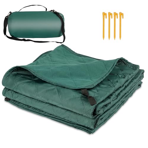 Waterproof Camping Blanket with Fleece Lining 67”X 87”, Large Outdoor Blankets for Camping for Cold Weather, Windproof Stadium Blanket for Sports, Car, Picnic, Adults, Machine Washable, (Green, 1PCS) - color: Fleece-green, size: 67"x 87"