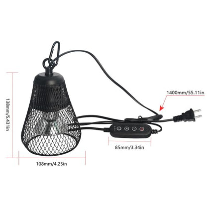 Asixxsix Reptile Lamp Guard, Metal Heat Lamp Cage with Dimming Switch and Chew Resistance Springs for Bearded Dragon Turtles Snake Lizard Terrarium up to 100W, Reptile Heater (US Plug)