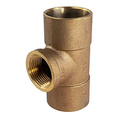 Supply Giant DDGU1121 Cast Brass Tee Fitting Pipe with Solder Cups and Female Thread Branch No Lead 1-1/2 Inch x 1-1/2 Inch x 1 Inch - size: 1-1/2" x 1-1/2" x 1"