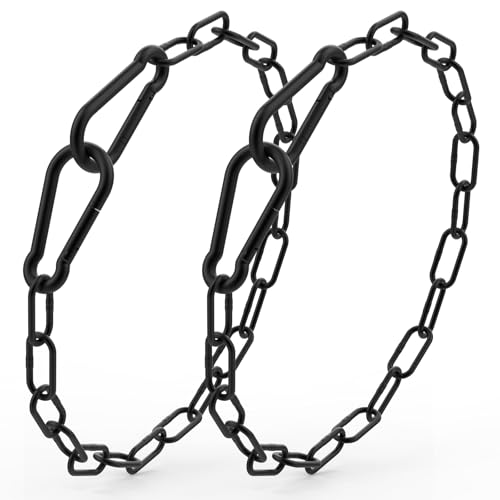 20 Inch Gate Chain Lock with Carabiner, Stainless Steel Chain Link Gate Lock, 2Pcs Barn Chain for Outdoor Fences Gates Pet Cages Livestock Corrals (Black)