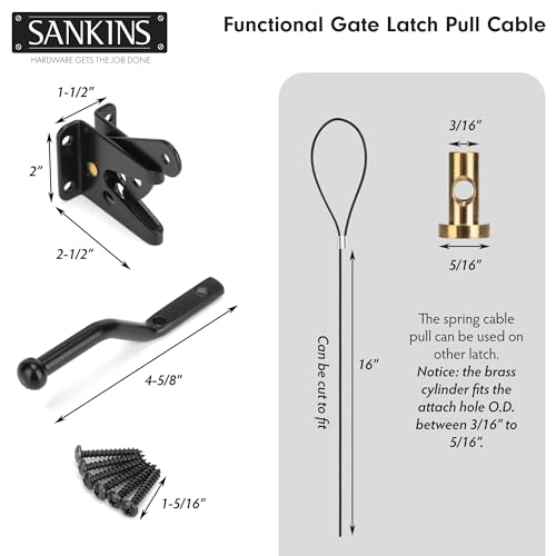 Self-Locking Gate Latch with Spring Cable Pull for Wooden Fence Gate Heavy Duty, Post Mount Automatic Gravity Lever Gate Fence Door Latches for Wooden Fence Secure Pool Garden Shed, Black - size: With Spring-loaded pull cord