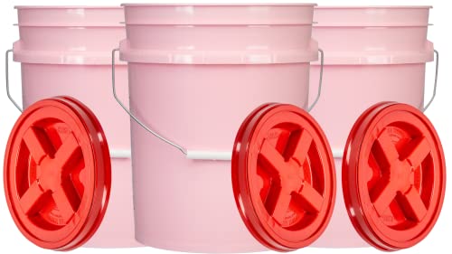 House Naturals 5 Gallon Pink Food Grade BPA Free Made in USA Plastic Storage Bucket with Lid Cover (Pack of 3) (with Scarlet Red Screw on Airtight Lids) - color: With Red Screw on Lids