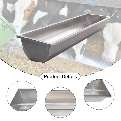 Feed Trough Goat Feeder Stainless Steel Easy to Clean Heavy Duty Livestock Feeder Waterer for Cow Cattle Deer Pigs Sheep