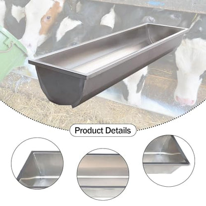 Feed Trough Goat Feeder Stainless Steel Easy to Clean Heavy Duty Livestock Feeder Waterer for Cow Cattle Deer Pigs Sheep