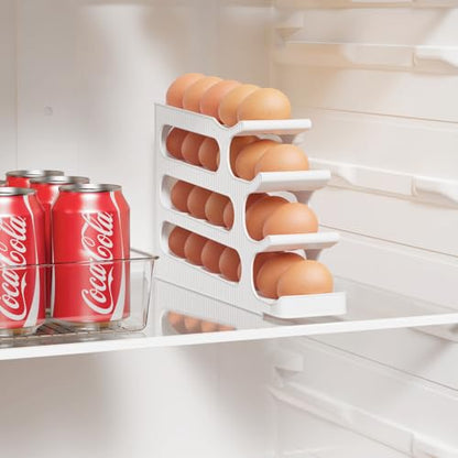 Sotfamily Egg Holder for Fridge, 4 Tiers, Egg Roller for Eggs 24 Count | Auto Rolling Egg Storage Organizer for Refrigerator, Slim Space Saving Container, Dispenser - size: 4 Tiers