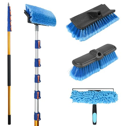 36 FT Exterior House Cleaning Brush Set with 7-30 Foot Telescoping Extension Pole, Soft Scrub Car Wash Brush, Medium Bristle Cleaning Brush and Window Squeegee & Washer - size: 30FT POLE