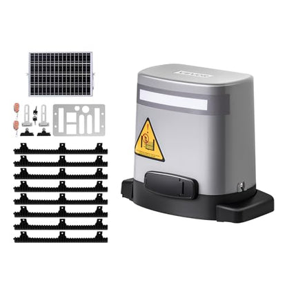 VEVOR Solar Sliding Gate Opener, 280W Electric Gate Opener for Doors up to 65.6ft 1799lbs, Gear Track Rolling Fence Door Motor with Infrared Sensor & 2 Remote Controls, Driveway Gates Opening System
