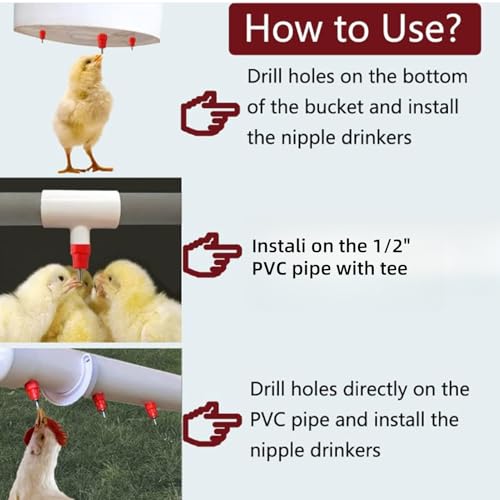 100Pcs Chicken Feeder Nipples, Poultry Nipples Automatic Chicken Water Nipple Drinker Poultry Waterer Water Dispenser Poultry Hen Duck Goose Water Fountain Drinking Feeder
