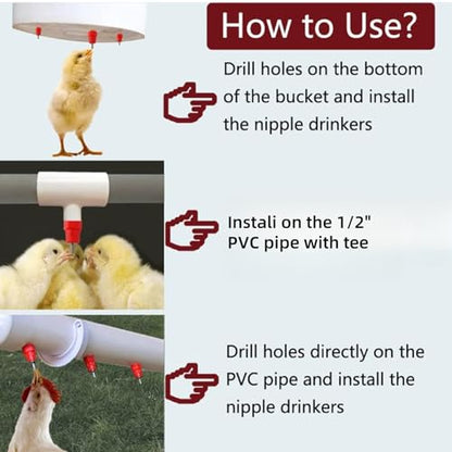 100Pcs Chicken Feeder Nipples, Poultry Nipples Automatic Chicken Water Nipple Drinker Poultry Waterer Water Dispenser Poultry Hen Duck Goose Water Fountain Drinking Feeder