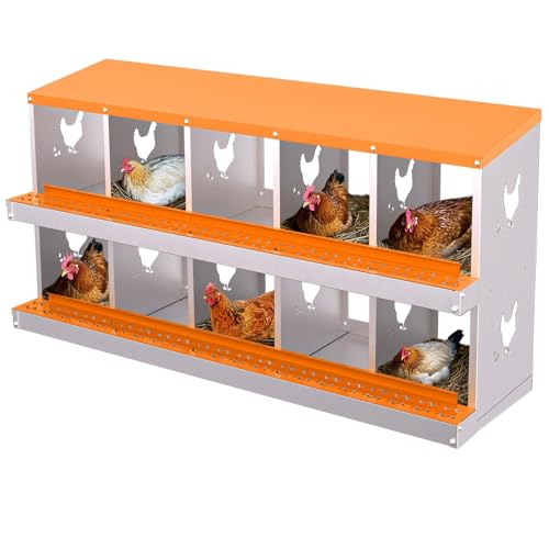 10-Panel Galvanized Steel Nesting Box for Chicken Coop - Removable Drop Tray & Ventilation - Easy Clean Laying Box for Hens, Ducks - Rustproof Design Protects Eggs - color: Orange, size: 10 compartments, without bracket