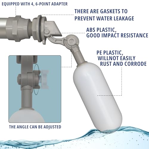 MARKERELE 4PCS 1/2 Inch Float Ball Valve Plastic with Adjustable Arm- Water Level Automatic Control Float Valve for Water Tank, Pool, Livestock Troughs