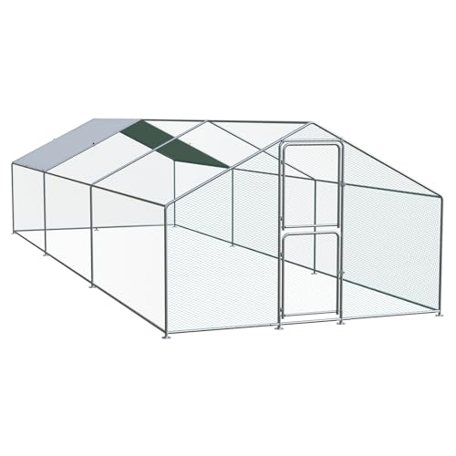 Airynee Large Chicken Coop, Chicken Coops for 30 Chickens, Chicken Runs for Yard with Water Poof & UV Resistance Cover, Spire Roof Chicken Coop Run with Double Lockable Doors for Outdoor Backyard - size: 236.4"L x 117.6"W x 79.2"H