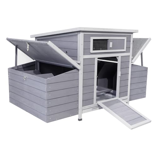 Chicken Coop, Large Chicken Coop for 4-6 Chickens with 6 Nesting Boxes, Wooden Outdoor Hen House with Pull-Out Tray for Backyard, Easy-Clean,Weatherproof Poultry Chicken Cage - color: GREY＆PURPLE