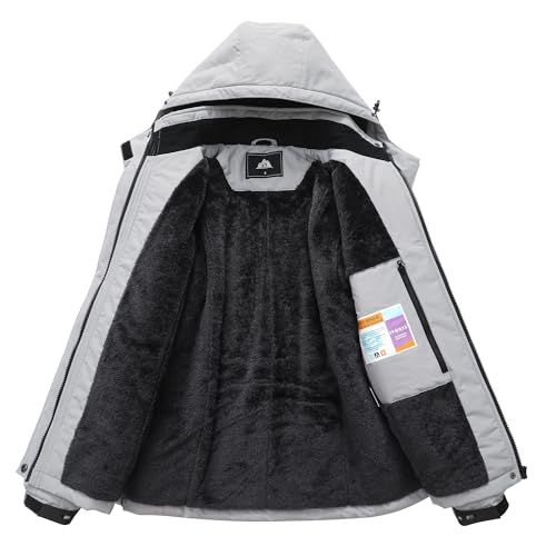 MOERDENG Women's Waterproof Ski Jacket Warm Winter Coat Hooded Snowboarding Jacket Snow Coat - color: Light Gray, size: Medium